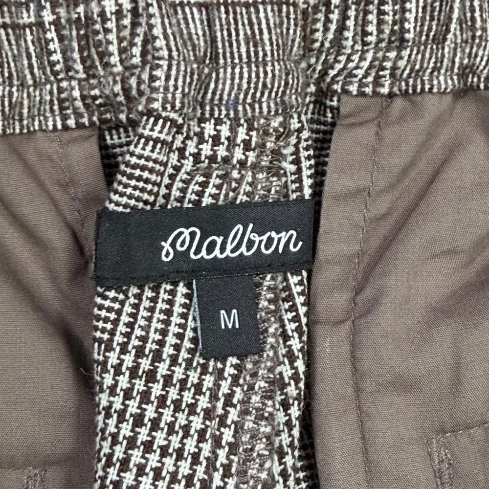 Malbon Golf Glen Plaid Tapered Pants Mens Medium Brown White Active Trousers